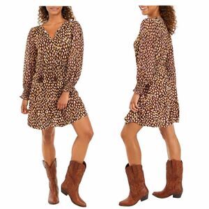 Cupio Mini Dress Large Smocked Leopard Print
